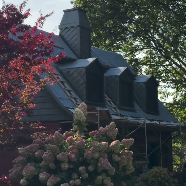 Lucarnes et cheminée en zinc sur une maison de Montréal